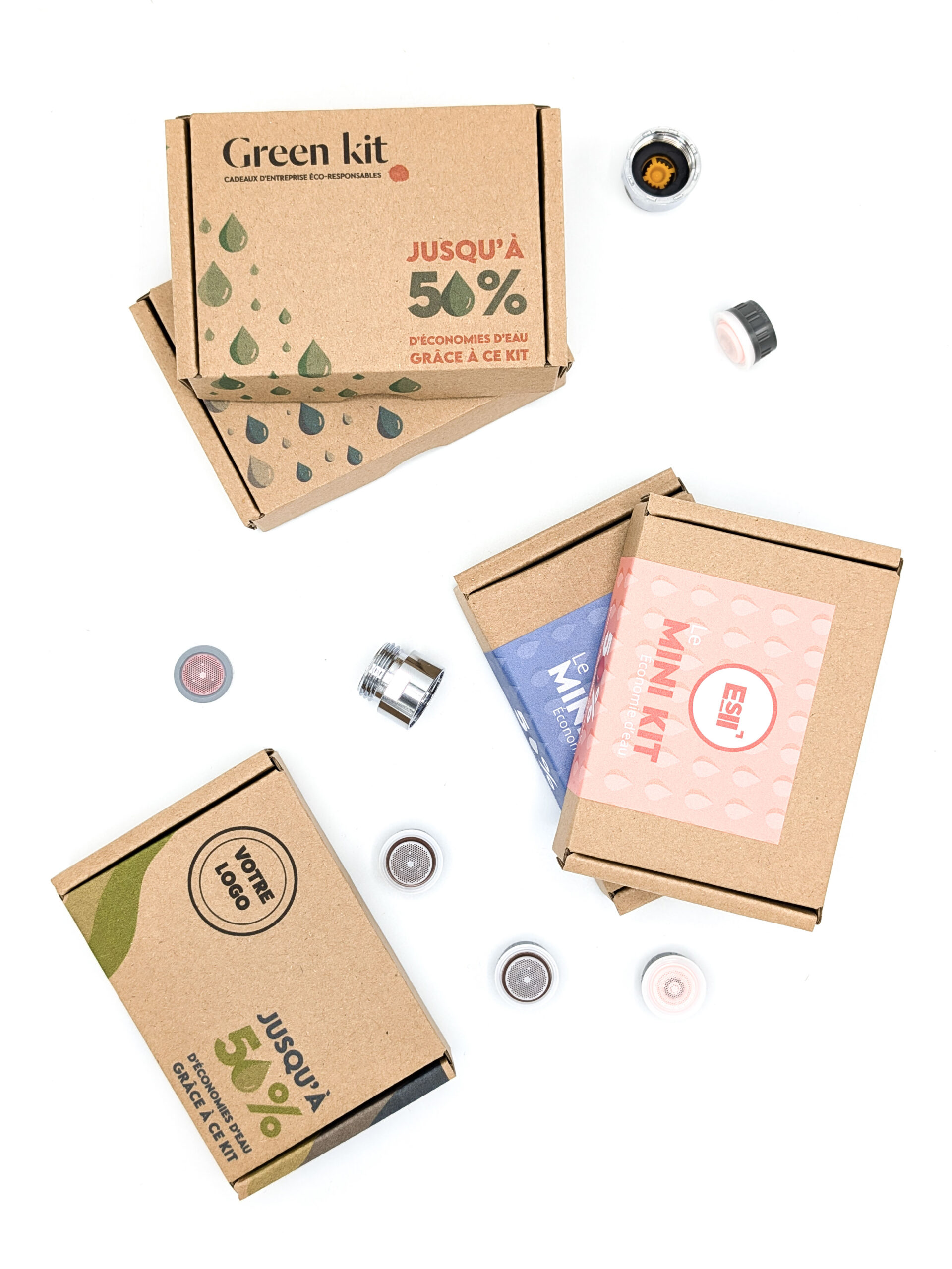 kit économie d'eau Offrez des économies d'eau grâce à notre Kit Hydro économe personnalisable ! Choisissez le type d'aérateurs et régulateur de votre kit selon votre budget, les économies attendues ou encre le style du flux de robinet ! Nos produits sont fabriqués en Allemagne et personnalisés et assemblés en ESAT à Montpellier ☀️