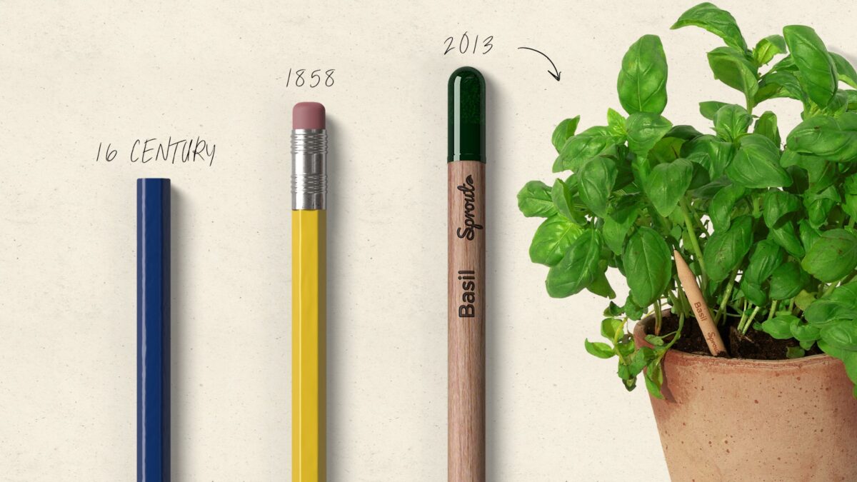 Un crayon à planter personnalisé Le crayon à planter personnalisé Sprout avec une plante à côté.