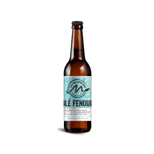 Une bouteille de La Blé Fenouil - Bière artisanale du sud de la France sur fond blanc.