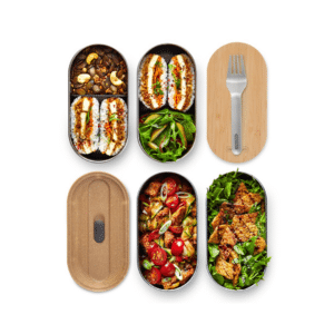 lunchbox bento de deux étages, personnalisable avec un logo entreprise, écologique en acier inox