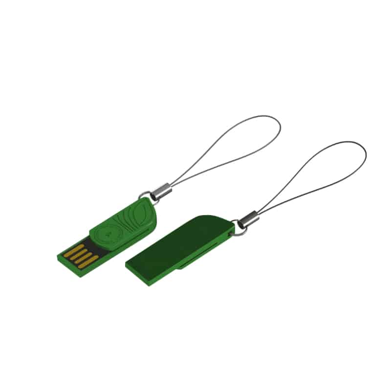 Un Key Pop verte biodégradable avec un câble attaché.