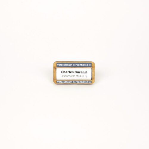 Badge rectangle en bois et français – vue 2