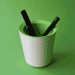 Un Pot à stylos XL biodégradable et français sur un fond vert.