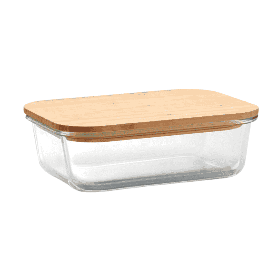 Lunchbox en verre avec couvercle en bambou et bande en silicone