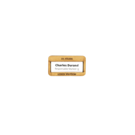 Badge rectangle en bois et français