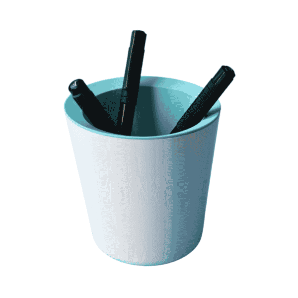 Un pot à stylos XL biodégradable et français rempli de crayons et de stylos.