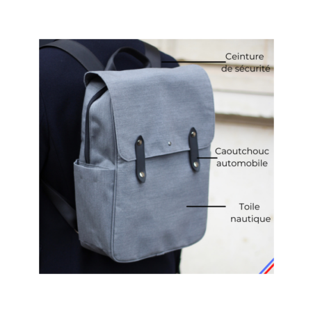 Sac-à-dos en toile issu de l'upcycling et fabriqué en France – vue 2