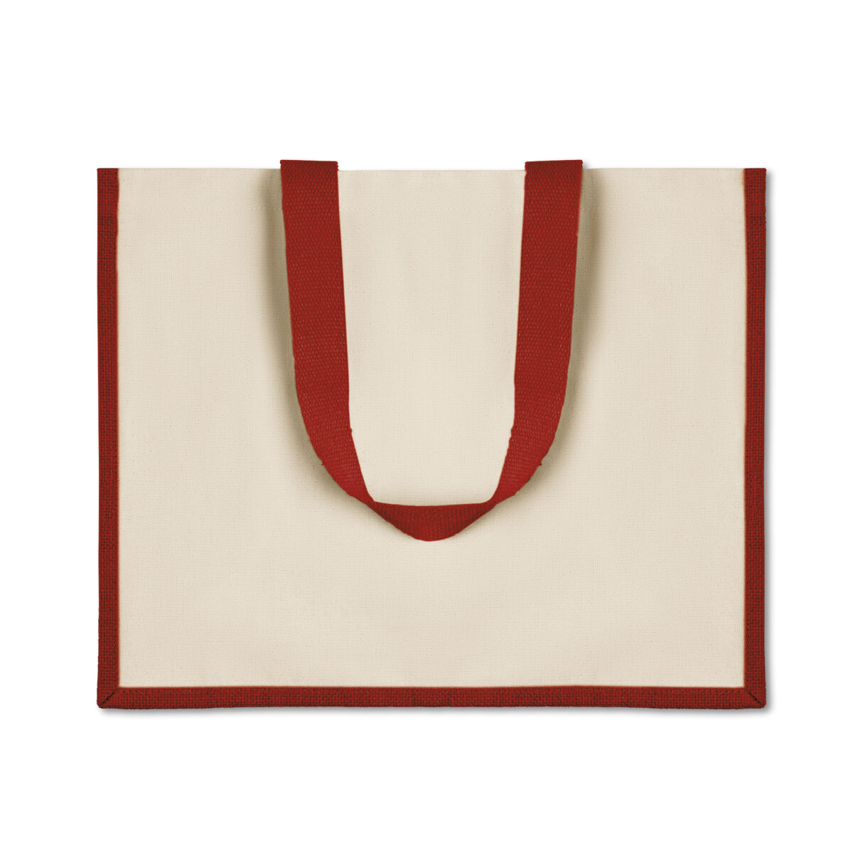 Sac en Toile de Jute Personnalisable Sac en toile de jute. Dimensions : 42 x 19 x 33 cm. Poids : 230 g. Personnalisation : sérigraphie (1 couleur), transfert numérique (quadri). Zone de marquage : 230 x 300 mm. Matière : 100% toile de jute. Couleur : Rouge, Bleu, Noir, Jaune, Écru. Origine : Hors-Europe.