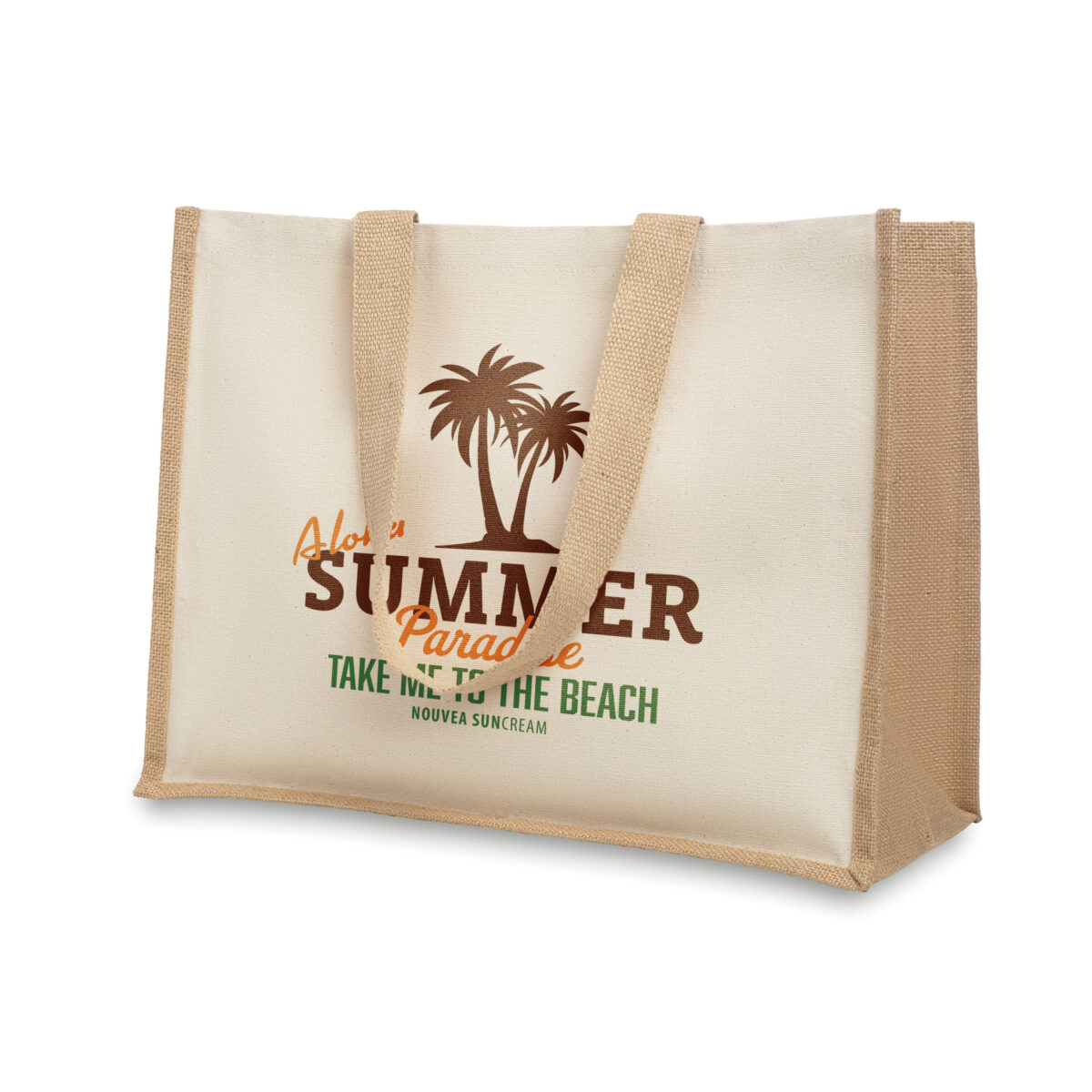 Sac en Toile de Jute Personnalisable Sac en toile de jute. Dimensions : 42 x 19 x 33 cm. Poids : 230 g. Personnalisation : sérigraphie (1 couleur), transfert numérique (quadri). Zone de marquage : 230 x 300 mm. Matière : 100% toile de jute. Couleur : Rouge, Bleu, Noir, Jaune, Écru. Origine : Hors-Europe.