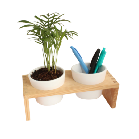 Plateau Bois gravé avec 2 Pots Céramiques – vue 2