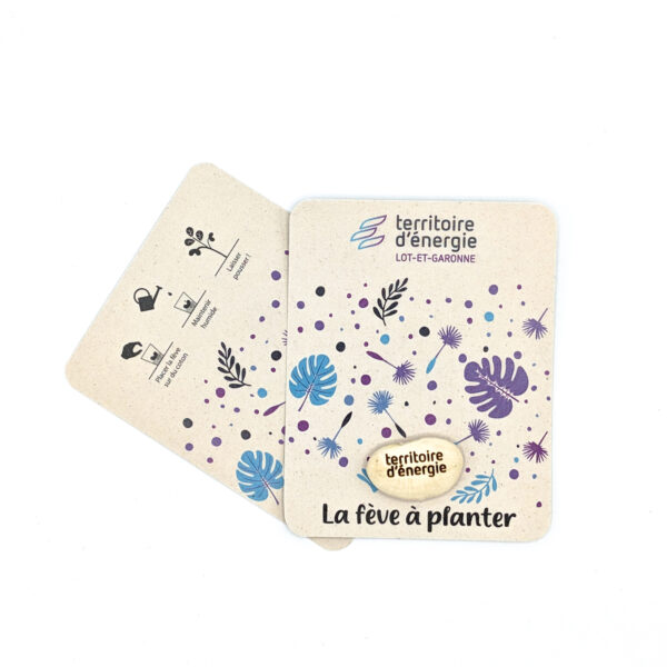 Fève de haricot à planter, personnalisable avec une gravure laser et un blister en carton kraft ou blanc