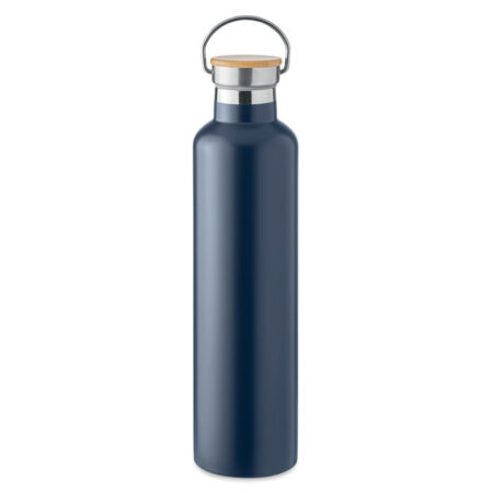 Gourde isotherme 1L personnalisable : acier inox double paroi avec couvercle bambou – vue 2