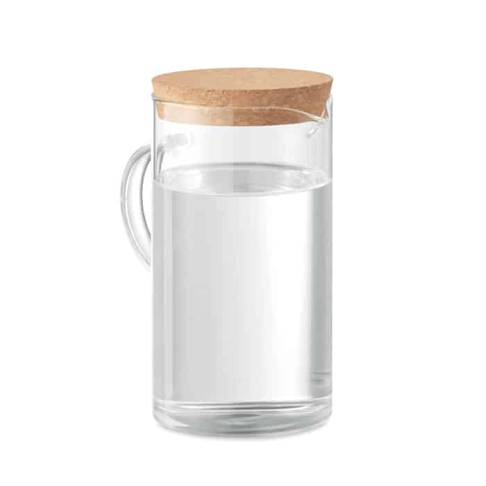 carafe en verre recyclé avec une poignée et de l'eau