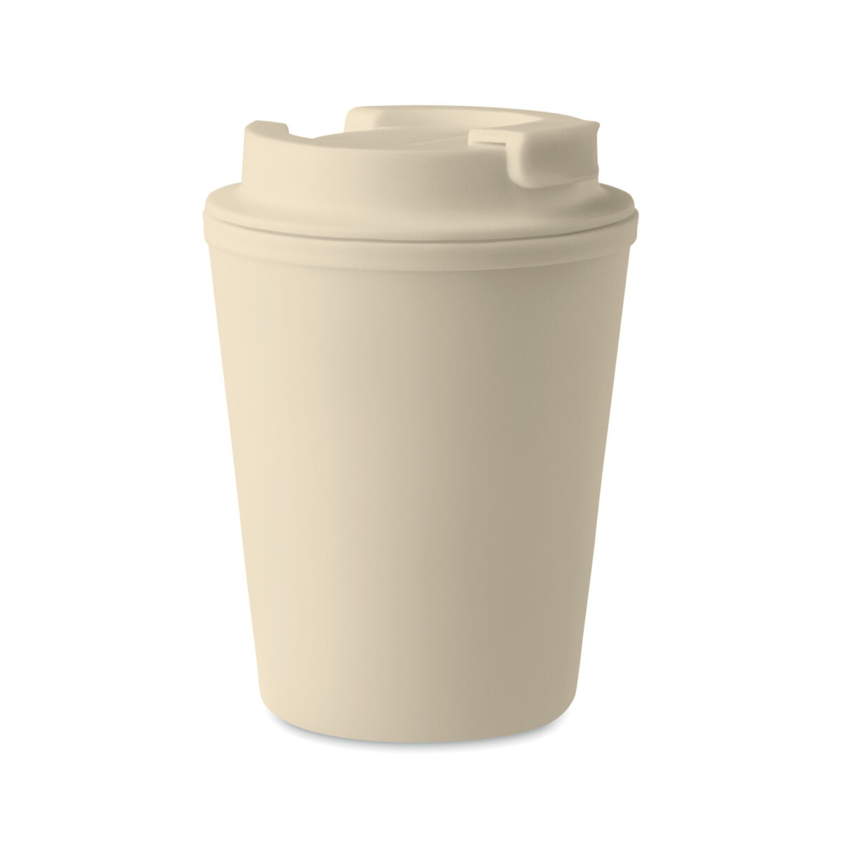 Mug Isotherme à Couvercle en PP Recyclé <strong data-start="209" data-end="229">Mug double paroi</strong> en polypropylène de 300 ml, dimensions Ø9 x 12 cm, poids 9,9 g. Compatible micro-ondes et lave-vaisselle. Personnalisation par tampographie 1 à 4 couleurs (30 x 40 mm) ou sérigraphie circulaire (50 x 220 mm).