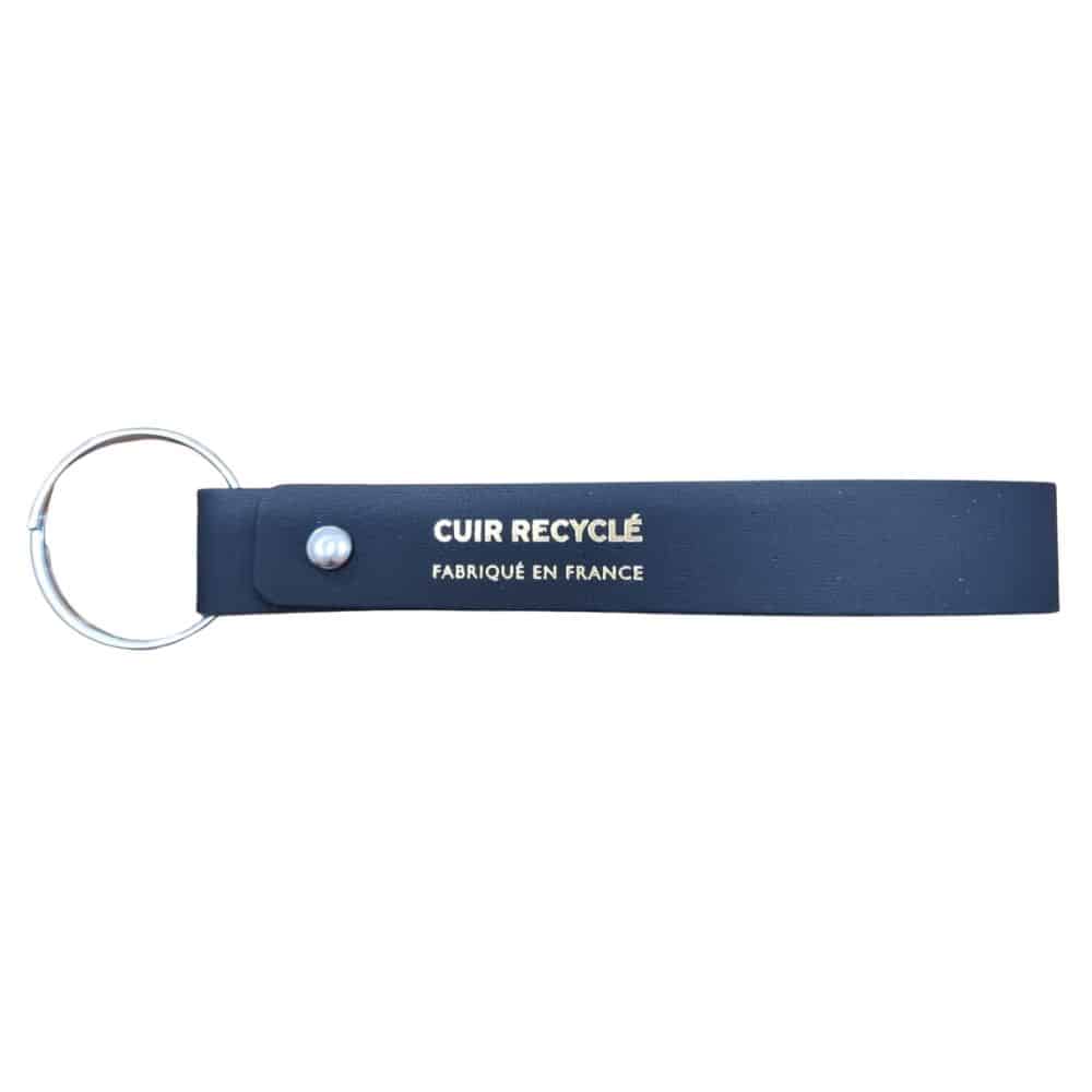 Porte clés vis personnalisable en cuir recyclé bleu