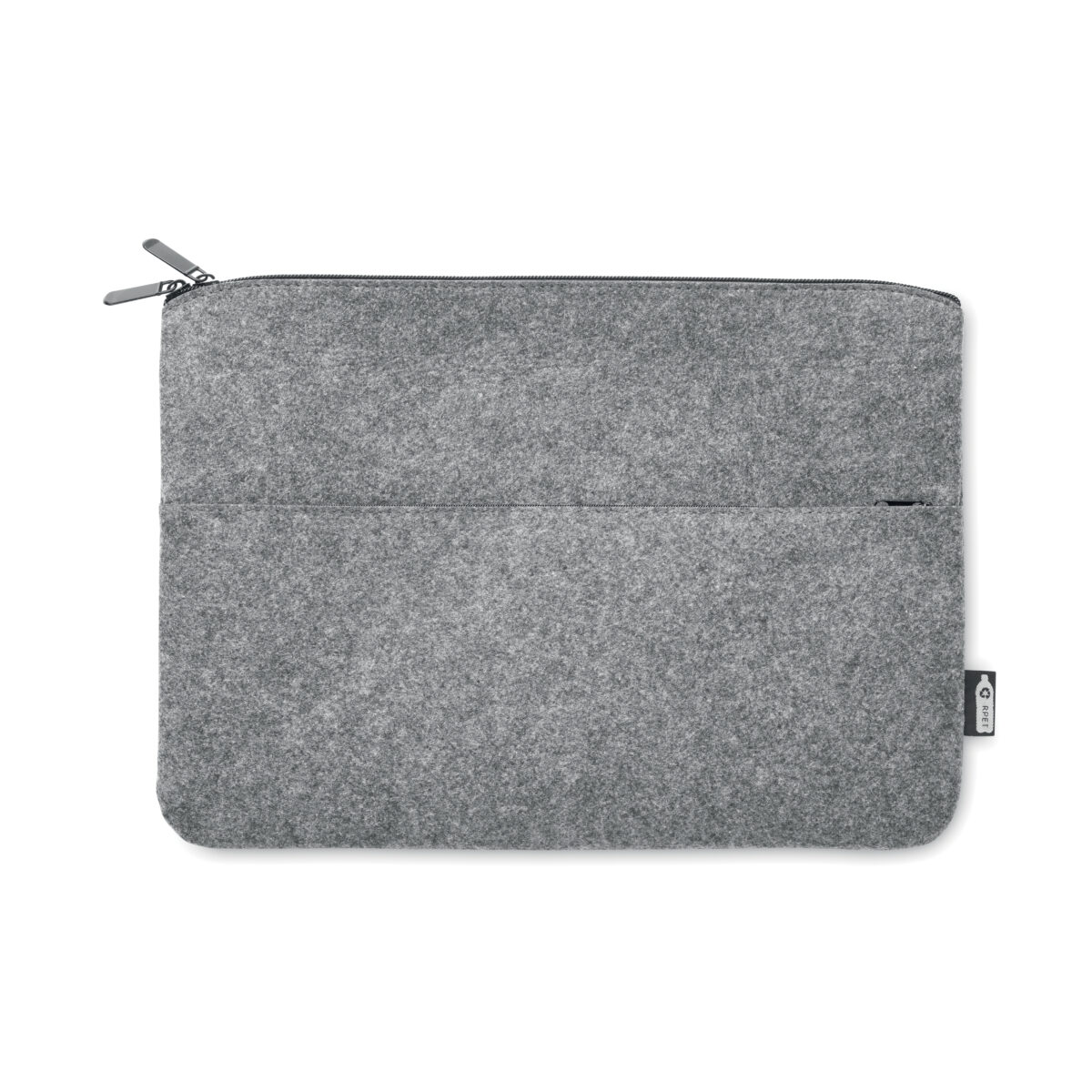 Sacoche pour ordinateur portable en feutre RPET <strong data-start="155" data-end="199" data-is-only-node="">Sacoche d'ordinateur en feutre 14 pouces</strong> en feutre RPET, légère avec une contenance adaptée aux appareils jusqu'à 14 pouces. Dimensions 36 x 26 cm, poids de 0,104 kg. Personnalisable en sérigraphie 1 couleur ou transfert numérique sur trois zones : poche avant (250 x 90 mm), partie supérieure avant (250 x 40 mm) et arrière (300 x 200 mm).