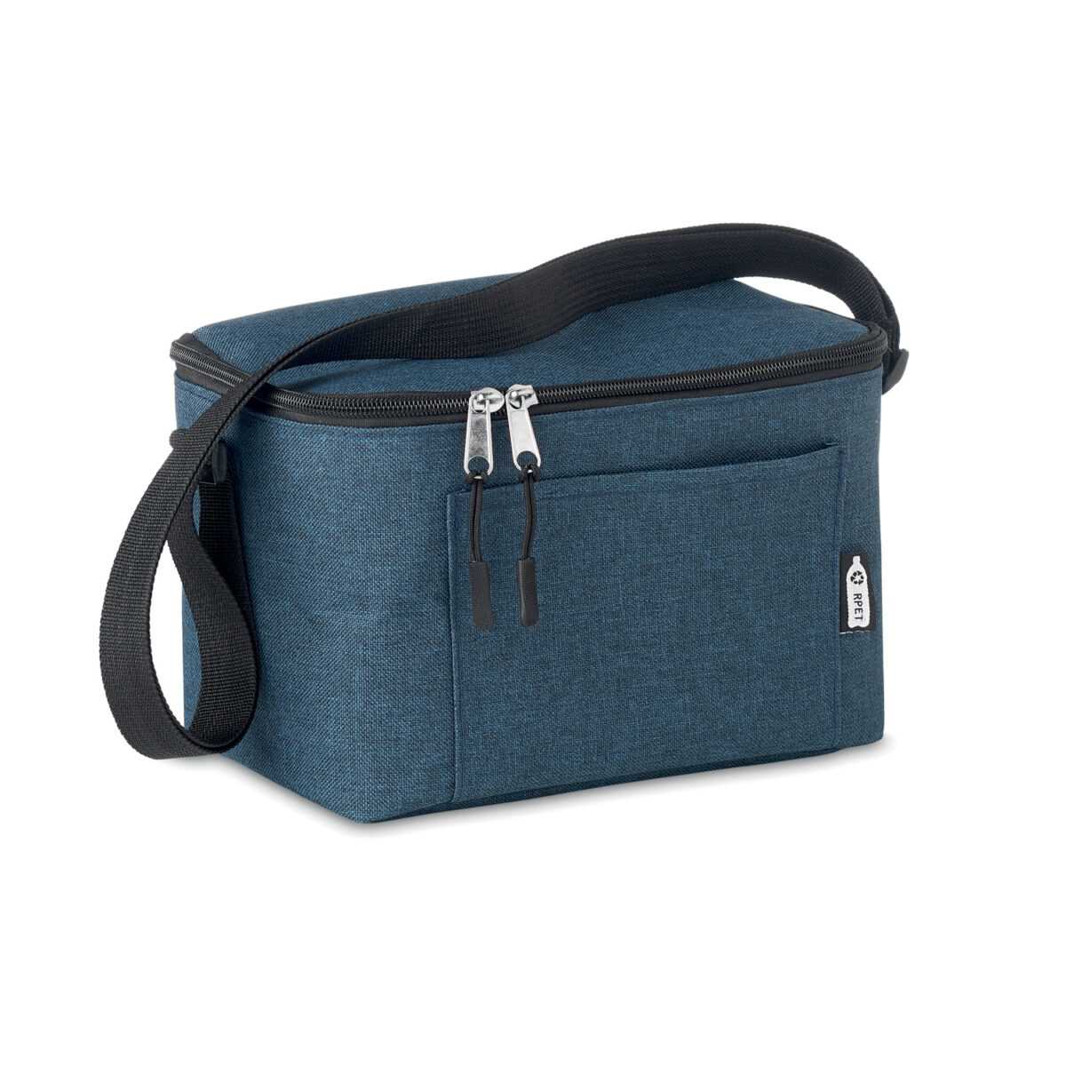 Sac isotherme durable 6 canettes en RPET pour activités extérieures Emportez notre sac isotherme en RPET pour vos sorties. Conçu pour 6 canettes, avec poche frontale et bandoulière, <strong>il garde vos boissons fraîches</strong> tout en respectant l'environnement.