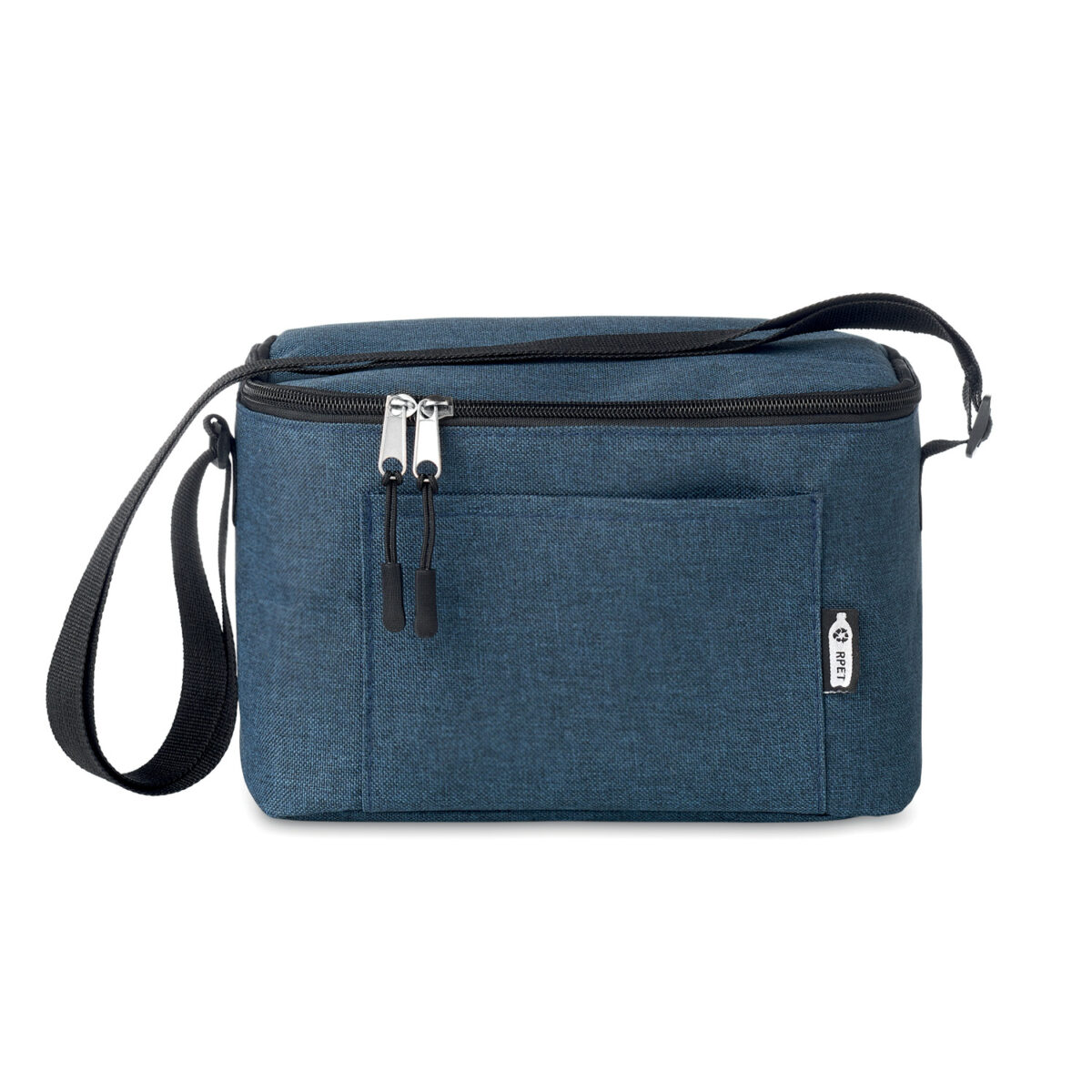 Sac isotherme durable 6 canettes en RPET pour activités extérieures Emportez notre sac isotherme en RPET pour vos sorties. Conçu pour 6 canettes, avec poche frontale et bandoulière, <strong>il garde vos boissons fraîches</strong> tout en respectant l'environnement.