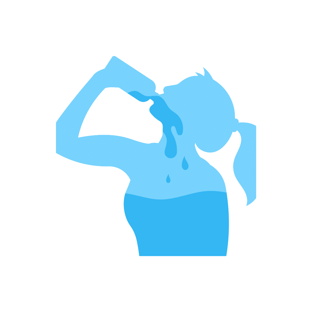 Infographie d'une femme qui boit a une bouteille d'eau. Symbole de la consommation d'eau et l'importance de son économie