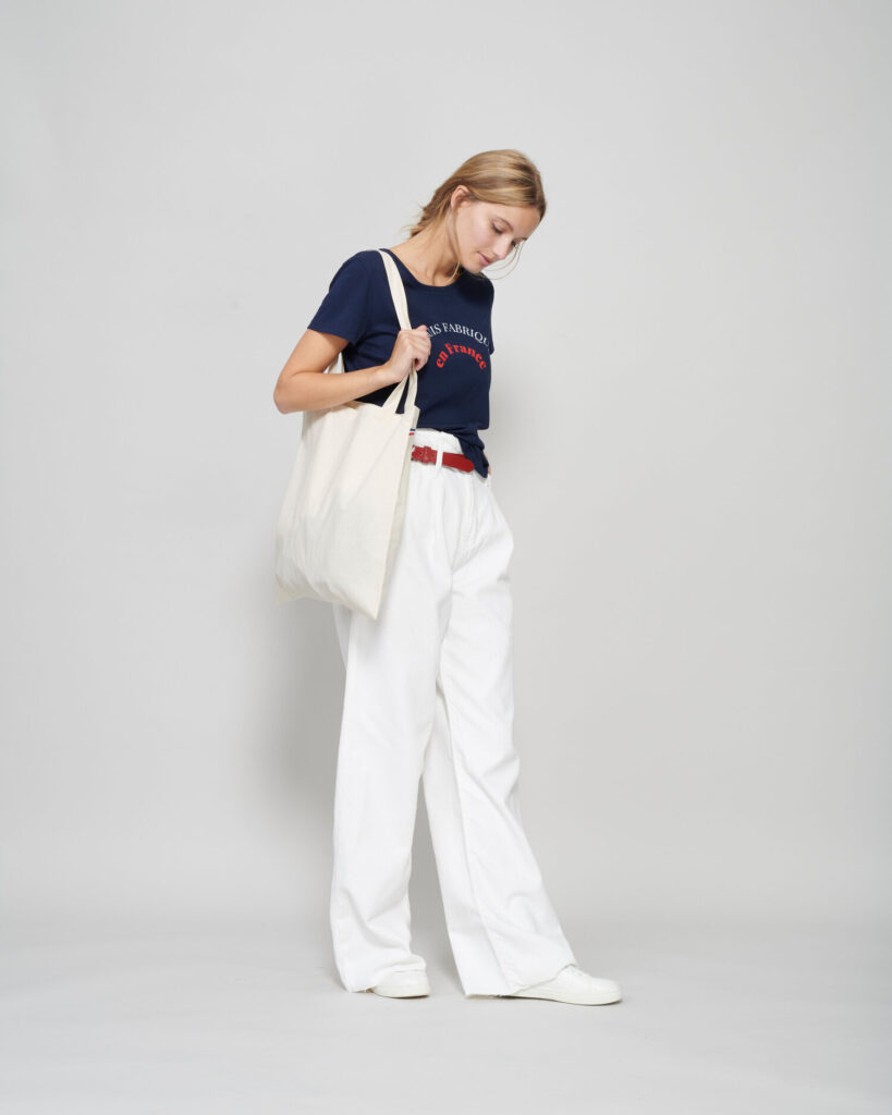 GK20469 - Tote Bag Français blanc en Coton Bio - avec femme