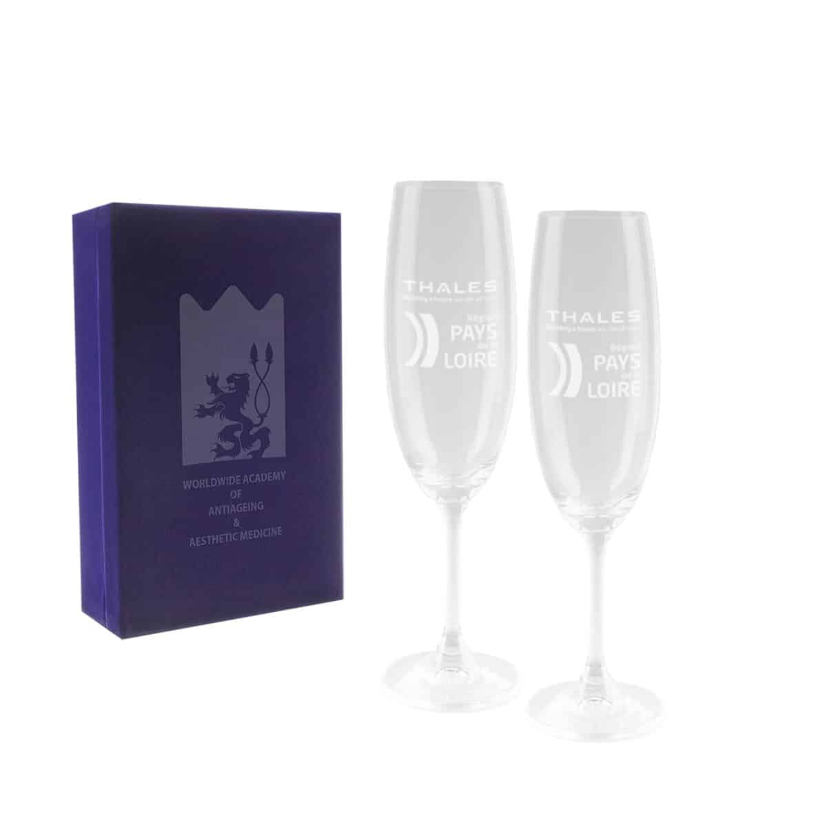 Lot de flutes à champagne personnalisables avec coffret personnalisable Greenkit - cadeaux d'entreprise et goodies écoresponsables