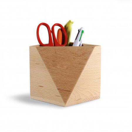 Pot à crayon personnalisé en bois de hêtre : gravure laser et tampographie