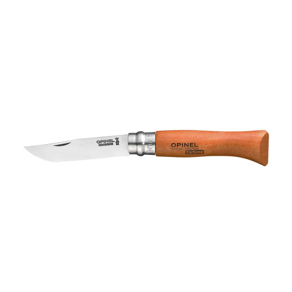 Couteau de poche Opinel N°08 en acier inoxydable avec manche en bois et étui en imitation cuir, personnalisable par gravure laser