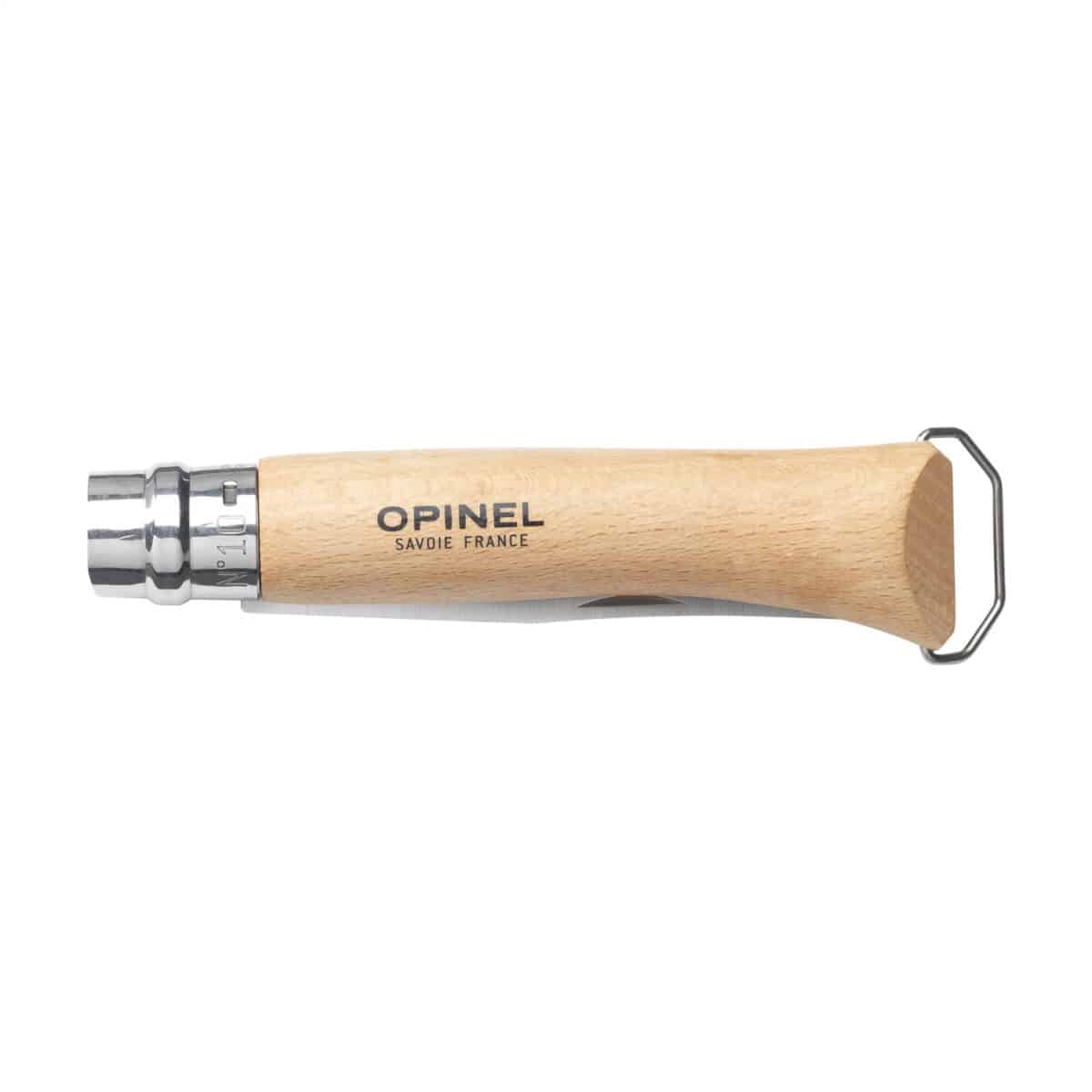 Couteau de poche Opinel en acier inoxydable avec tire-bouchon et manche en bois clair