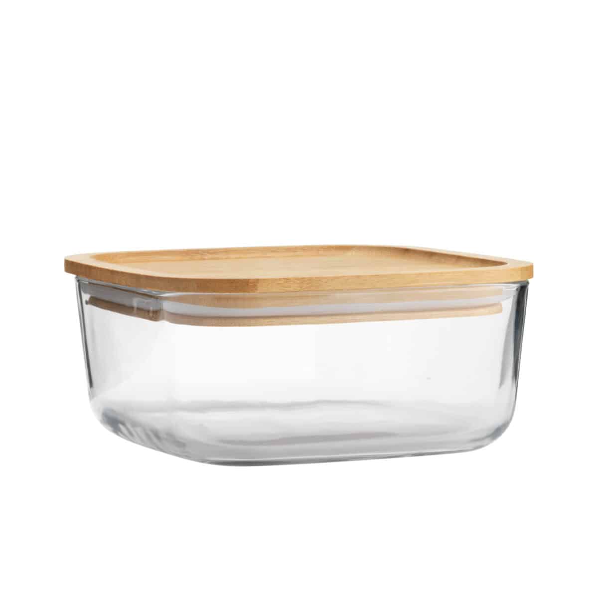 Lunchbox en verre transparent avec couvercle en bambou, joint en silicone, personnalisable par gravure laser