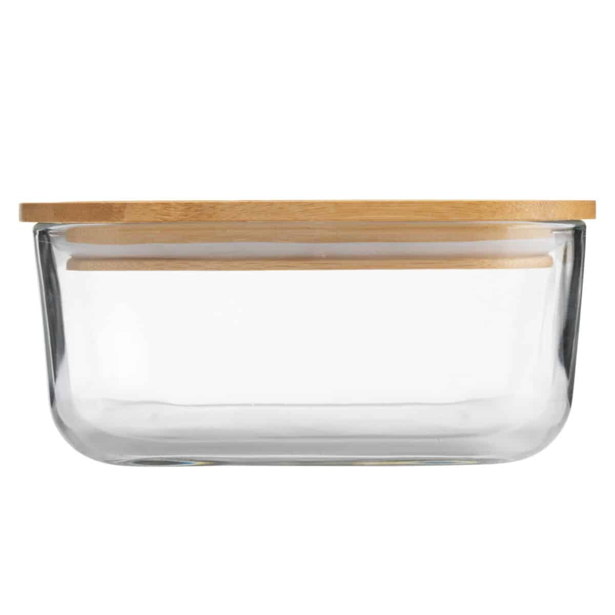 Lunchbox en verre transparent avec couvercle en bambou, joint en silicone, personnalisable par gravure laser