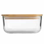 Lunchbox en verre transparent avec couvercle en bambou, joint en silicone, personnalisable par gravure laser