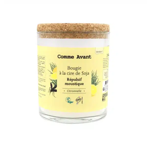 Bougie anti-moustique cire de soja citronnelle France – 250g