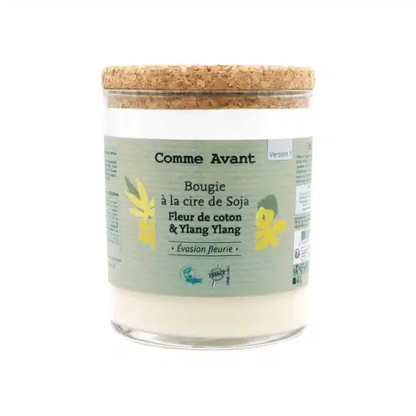 Bougie Cire de Soja Fleur de Coton & Ylang Ylang – 190g Origine France