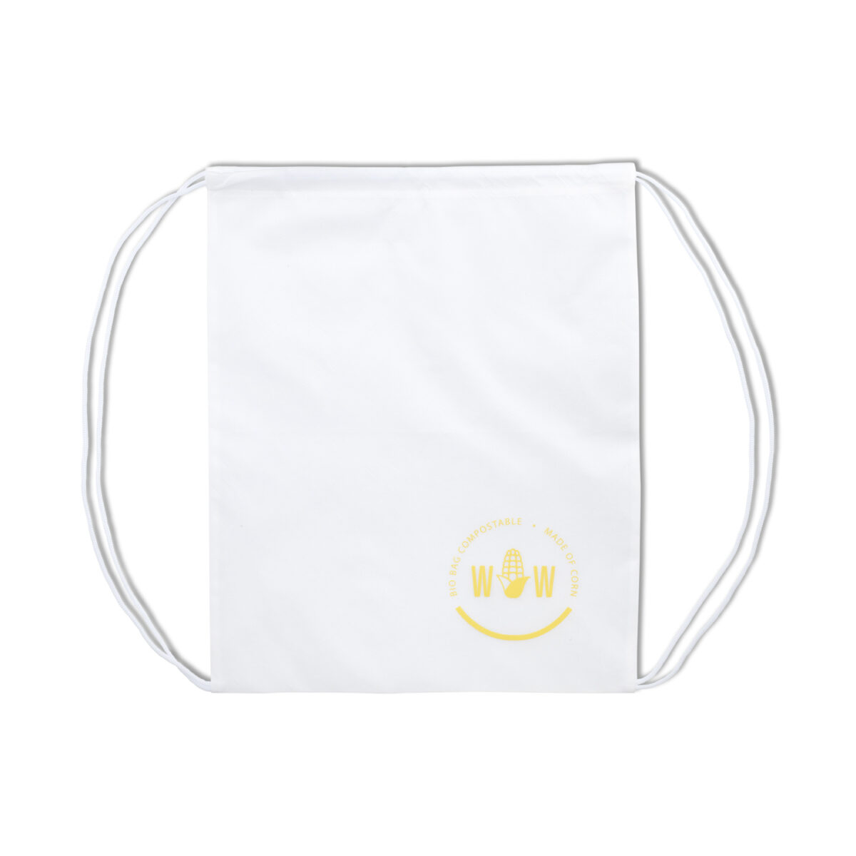 Sac à dos fabriqué à partir de déchets de maïs, utilisant du PLA (acide polylactique) 100% biodégradable et compostable. Personnalisation en sérigraphie (1 ou 2 couleurs) sur une zone de marquage de 250 x 200 mm. Dimensions : 37 x 46 cm – Poids : 42g – Capacité : 8L – Couleur : blanc.