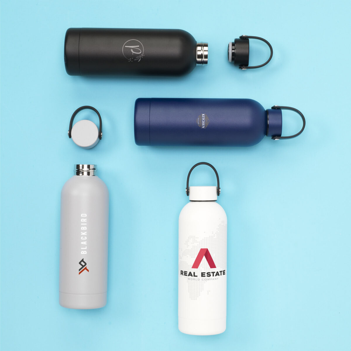 Thermos isotherme 500 ml en acier inoxydable recyclé, personnalisable en gravure laser ou impression numérique. Double paroi, maintien chaud 12h, froid 24h.