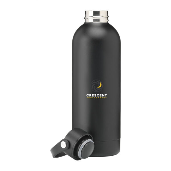 Thermos isotherme 500 ml en acier inoxydable recyclé, personnalisable en gravure laser ou impression numérique. Double paroi, maintien chaud 12h, froid 24h.