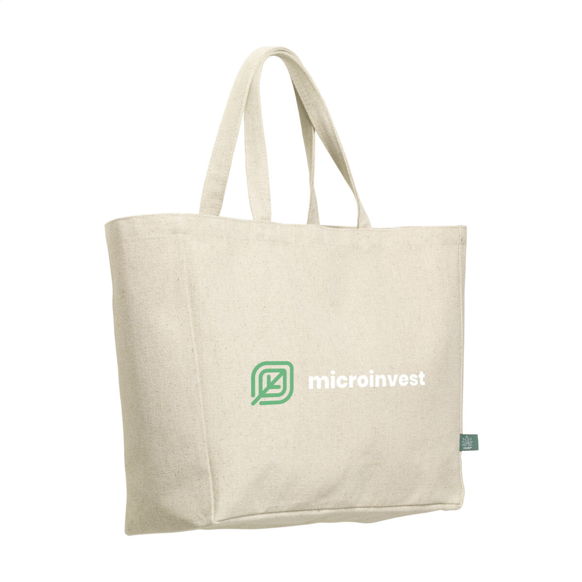 Sac cabas 19L en fibres de chanvre 475 g/m², personnalisable en sérigraphie (1 ou 2 couleurs). Résistant, écologique et réutilisable pour un usage quotidien.