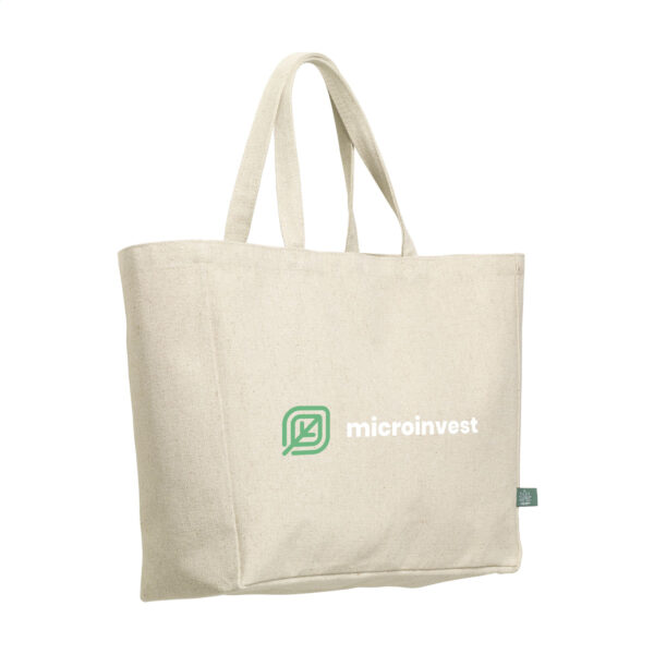 Sac cabas 19L en fibres de chanvre 475 g/m², personnalisable en sérigraphie (1 ou 2 couleurs). Résistant, écologique et réutilisable pour un usage quotidien.