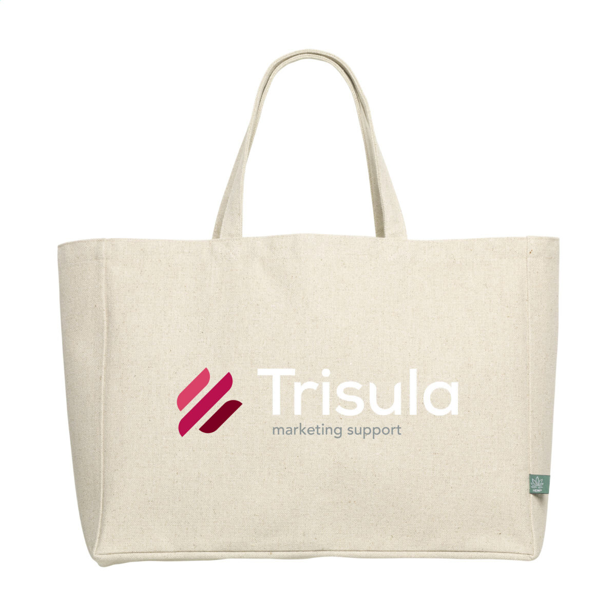 Sac cabas 19L en fibres de chanvre 475 g/m², personnalisable en sérigraphie (1 ou 2 couleurs). Résistant, écologique et réutilisable pour un usage quotidien.