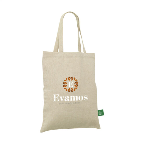 Tote bag en chanvre 250 g/m², léger et résistant, personnalisable en sérigraphie (1 ou 2 couleurs). Format 37 x 45 cm, anses longues et capacité de 8L.