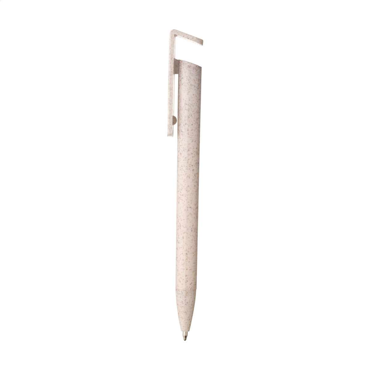 Stylo bille écologique composé à 80 % de paille de blé, avec une fonction support de téléphone intégrée