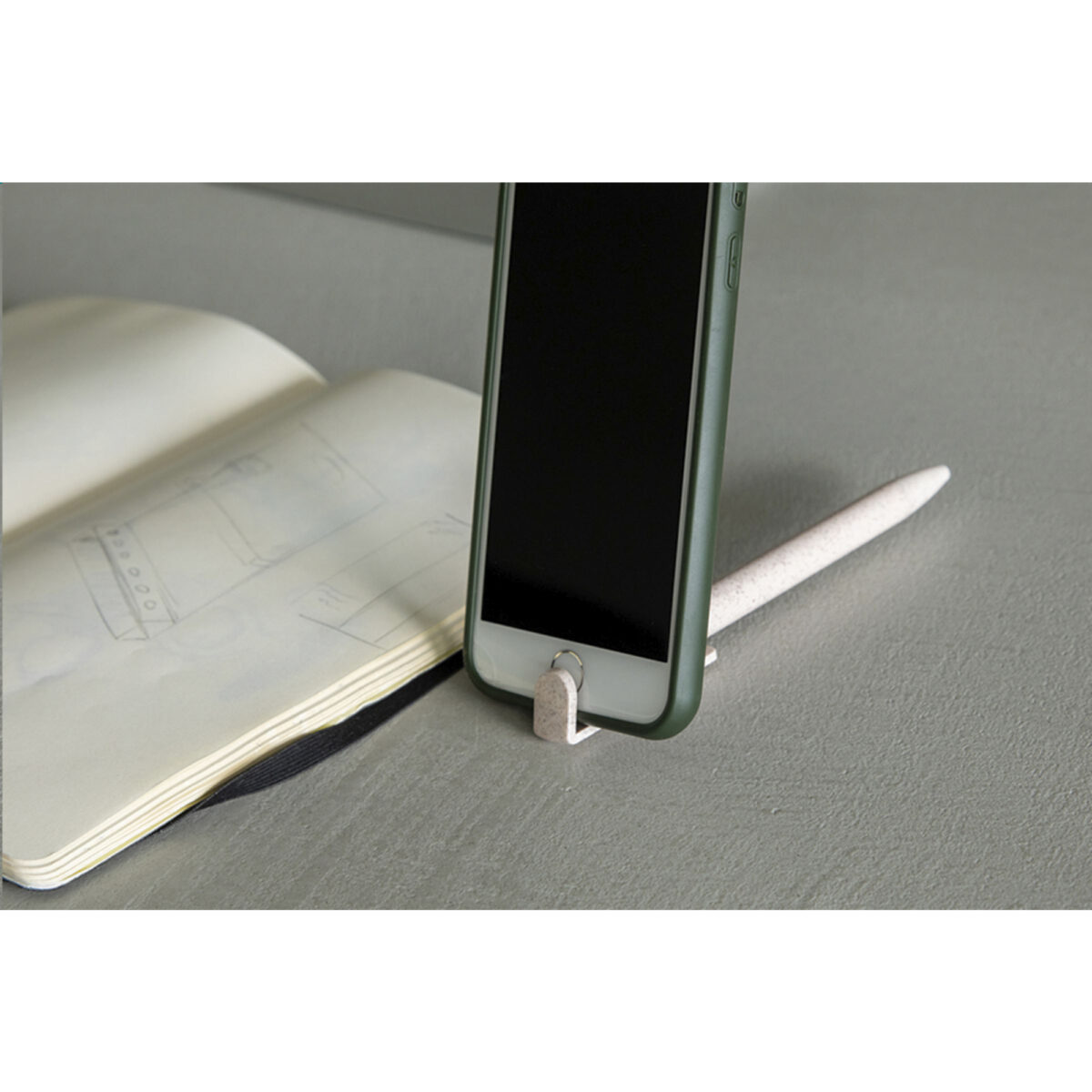 Stylo bille écologique composé à 80 % de paille de blé, avec une fonction support de téléphone intégrée