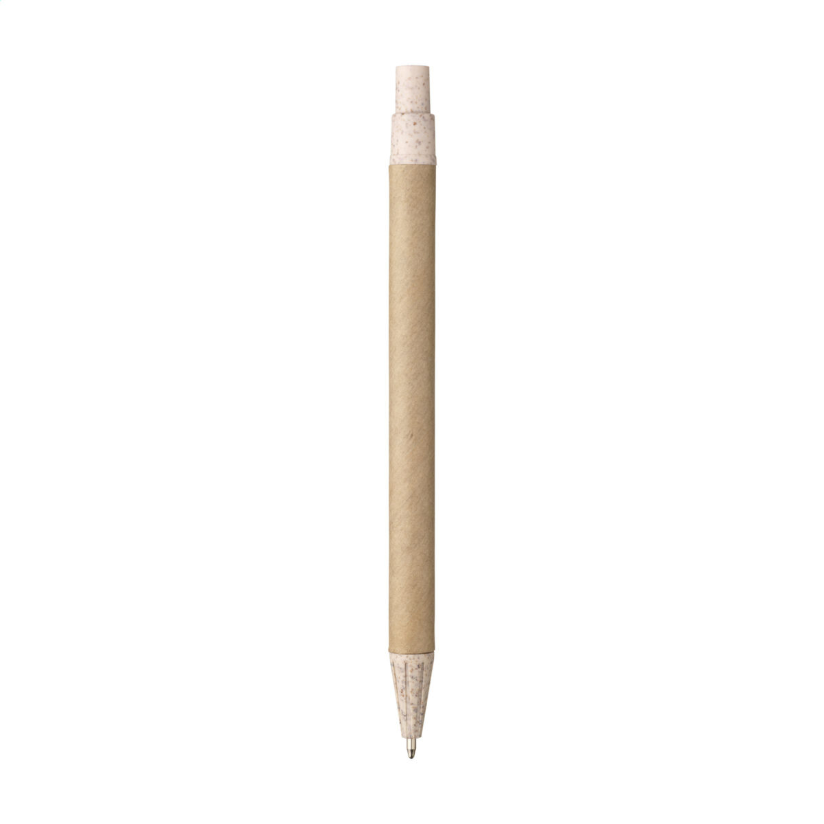 Stylo bille en déchets de blé et papier recyclé, personnalisable en tampographie (1 ou 2 couleurs). Léger, écoresponsable et disponible en naturel ou noir.