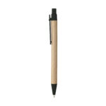 Stylo bille en déchets de blé et papier recyclé, personnalisable en tampographie (1 ou 2 couleurs). Léger, écoresponsable et disponible en naturel ou noir.