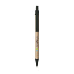 Stylo bille en déchets de blé et papier recyclé, personnalisable en tampographie (1 ou 2 couleurs). Léger, écoresponsable et disponible en naturel ou noir.