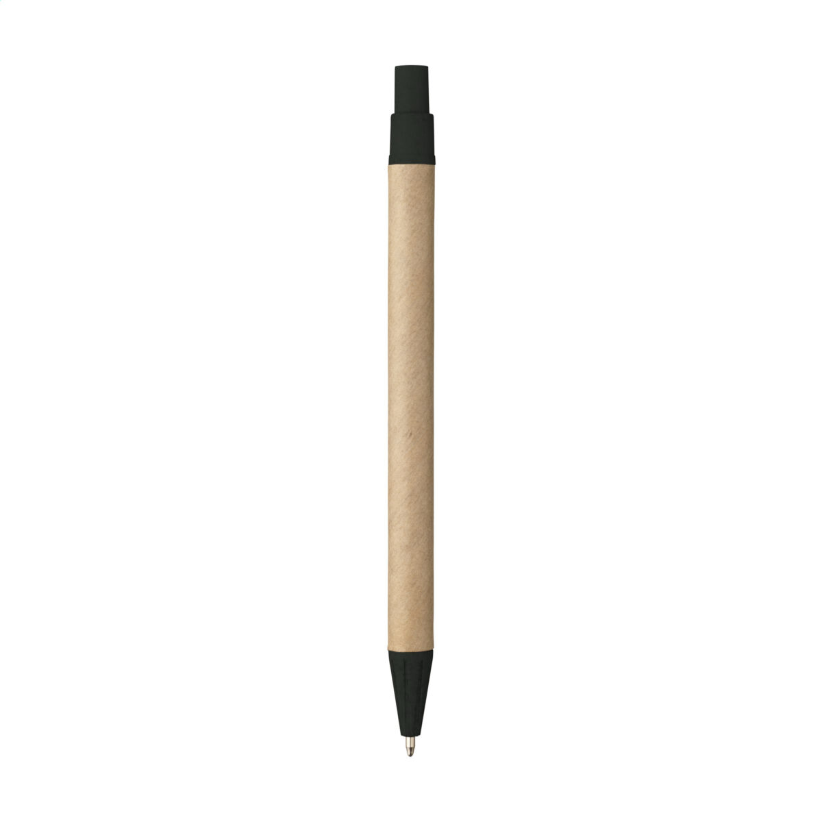 Stylo bille en déchets de blé et papier recyclé, personnalisable en tampographie (1 ou 2 couleurs). Léger, écoresponsable et disponible en naturel ou noir.