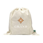 Sac en chanvre 250 g/m², avec cordon de serrage et personnalisation en sérigraphie (1 ou 2 couleurs). Format 33 x 40 cm, résistant et écoresponsable.