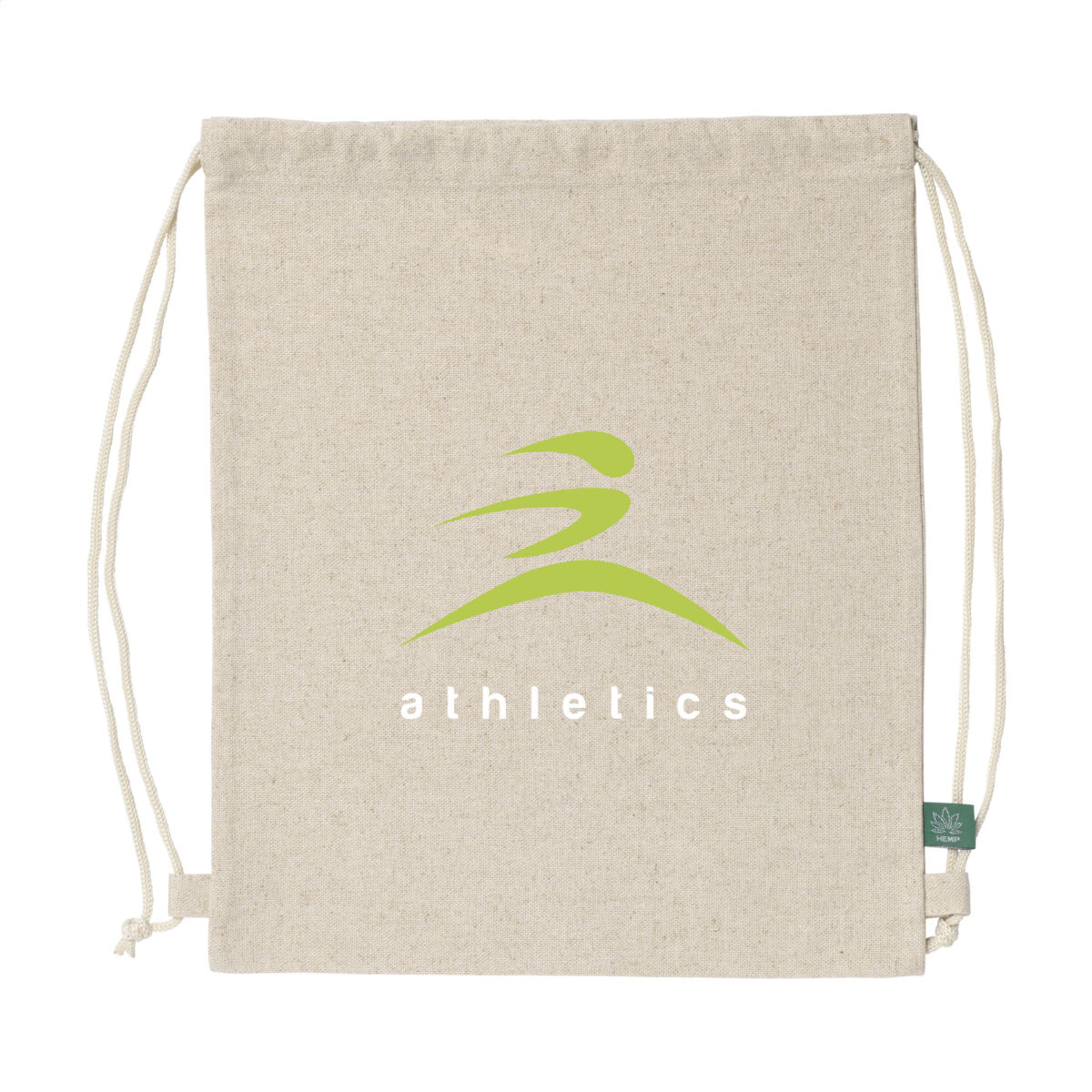 Sac en chanvre 250 g/m², avec cordon de serrage et personnalisation en sérigraphie (1 ou 2 couleurs). Format 33 x 40 cm, résistant et écoresponsable.