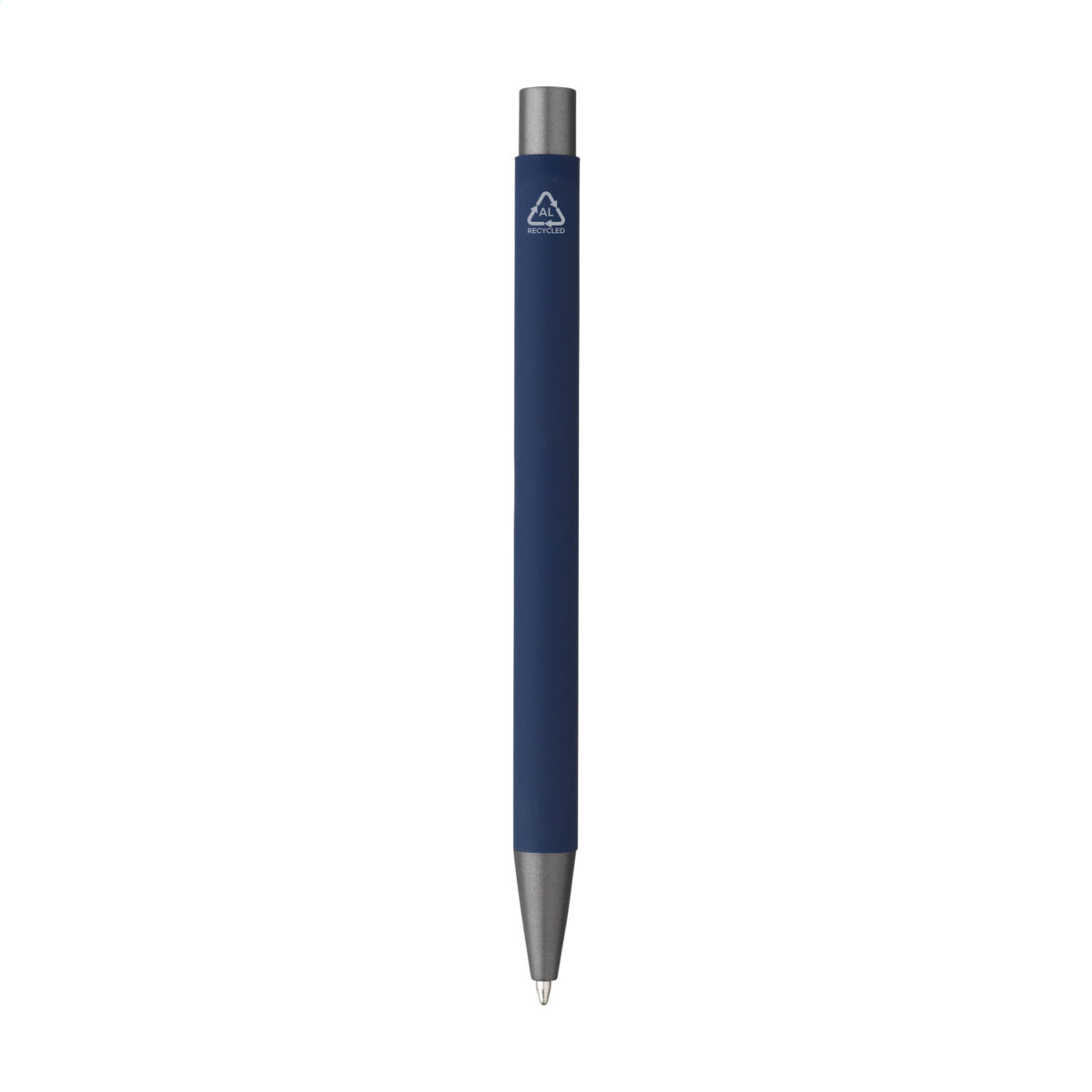 Stylo bille en aluminium recyclé, léger et élégant, avec encre bleue. Personnalisation par gravure laser ou impression numérique (quadri) sur plusieurs zones de marquage. Dimensions : 13,5 x 1 cm – Poids : 18g – Disponible en 8 couleurs.