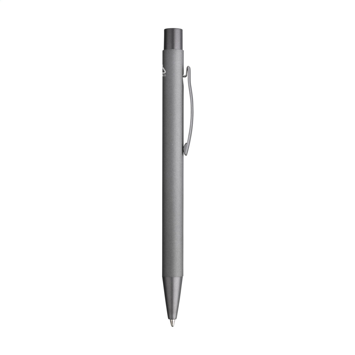 Stylo bille en aluminium recyclé, léger et élégant, avec encre bleue. Personnalisation par gravure laser ou impression numérique (quadri) sur plusieurs zones de marquage. Dimensions : 13,5 x 1 cm – Poids : 18g – Disponible en 8 couleurs.